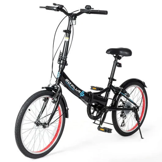 20 Inch Lightweight Adult Folding Bicycle Bike with 7-Speed Drivetrain Dual V-Brakes