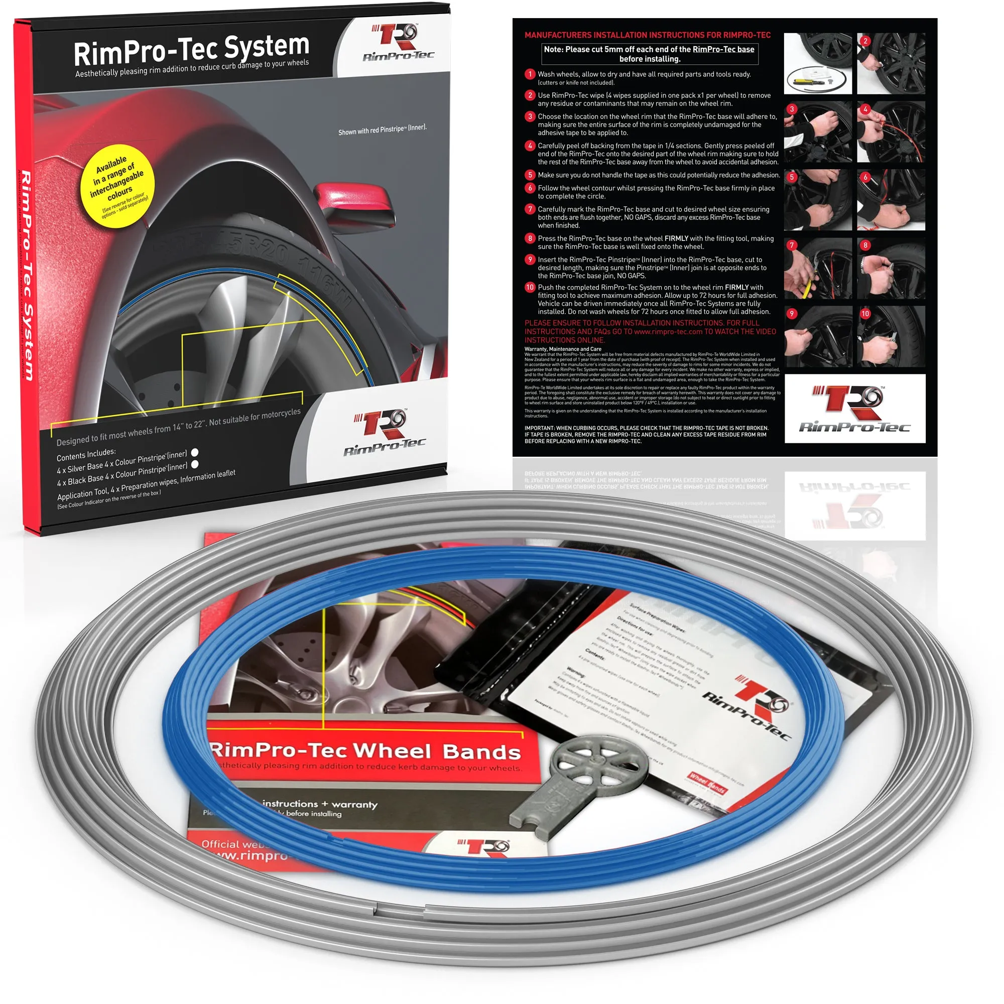 4x Silver Base's 4x Light Blue  Pinstripe's / RimPro-Tec® Wheelbands™ car wheel styling kit