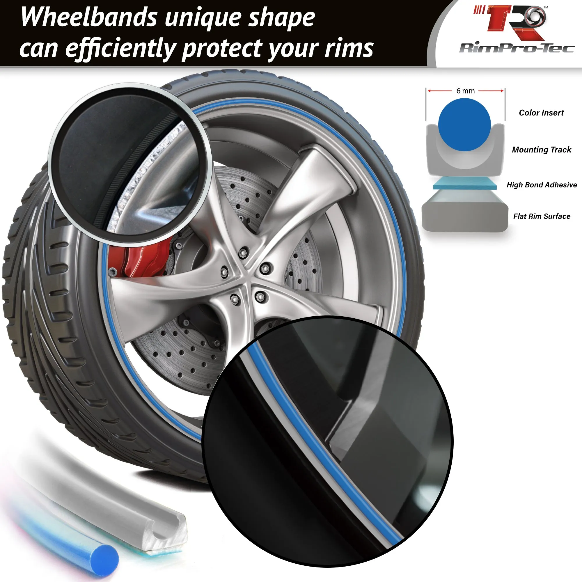 4x Silver Base's 4x Light Blue  Pinstripe's / RimPro-Tec® Wheelbands™ car wheel styling kit