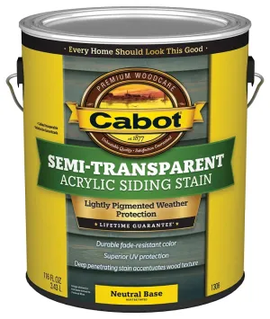 Cabot 140.0001306.007 Acrylic Siding Stain, Semi-Transparent, Neutral Base, Liquid, 1 gal :GAL: QUANTITY: 4