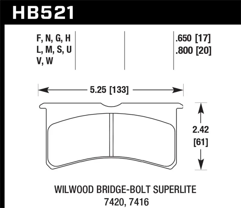 Hawk DTC-80 Race Brake Pads - Wilwood BB SL 7416 17mm - HB521Q.650
