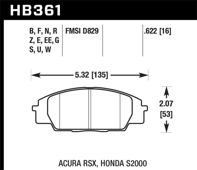 Hawk ER-1 Race Front Brake Pads - 02-05 Acura RSX 2.0L Type-S OE Incl.Shims - HB361D.622
