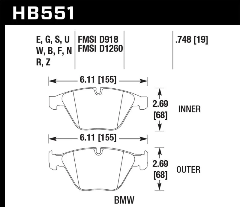 Hawk ER-1 Race Front Brake Pads - 2011 BMW 1 Series M 3.0L Base - HB551D.748