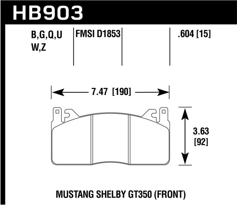 Hawk ER-1 Race Front Brake Pads - 2020 Ford Mustang 5.2L Shelby GT350 - HB903D.604