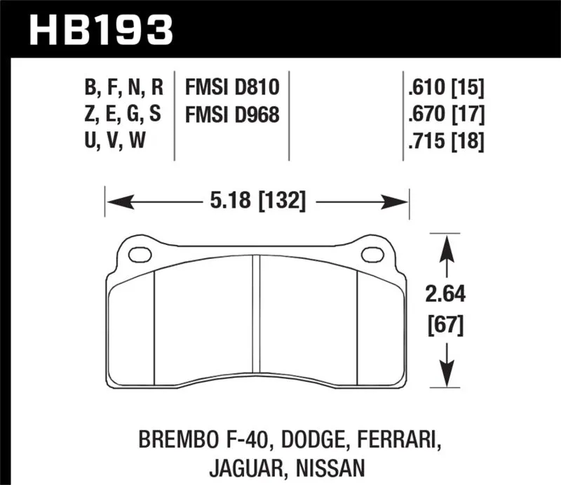 Hawk ER-1 Race Front or Rear Brake Pads - 09-16 Nissan GT-R (Rear), 08-11 Audi R8 (Rear), 03-15 Viper - HB193D.670
