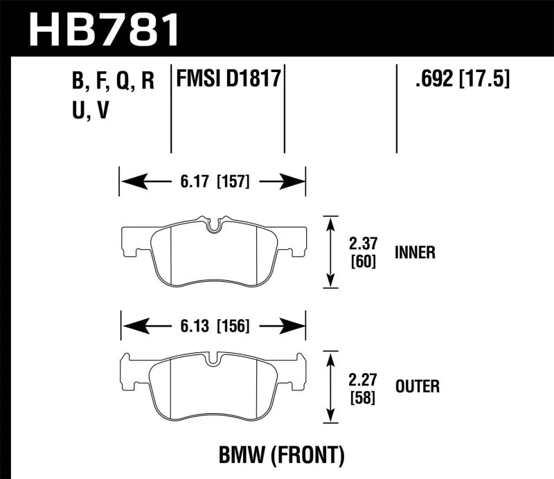 Hawk HPS 5.0 Street Front Brake Pads - 12-15 BMW 118i - HB781B.692