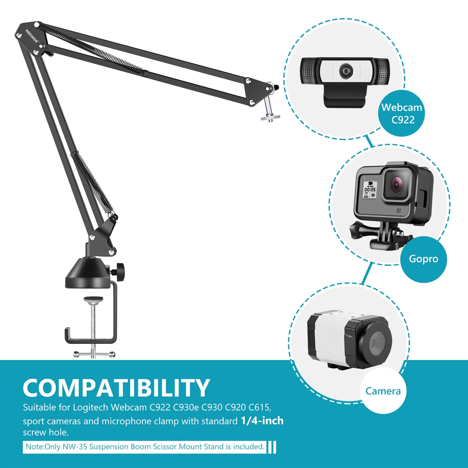 NEEWER Adjustable Suspension Boom Desktop Clamp