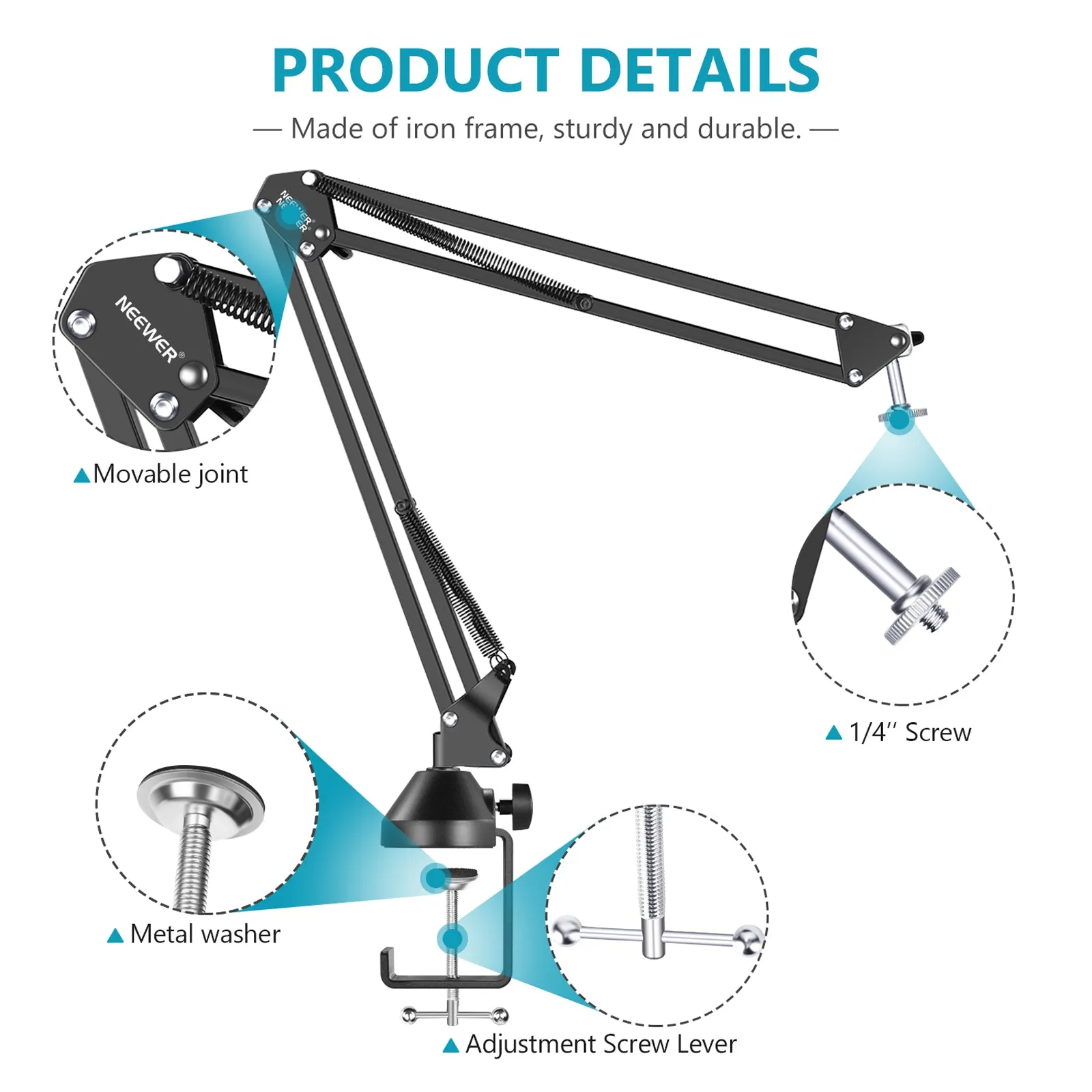 NEEWER Adjustable Suspension Boom Desktop Clamp