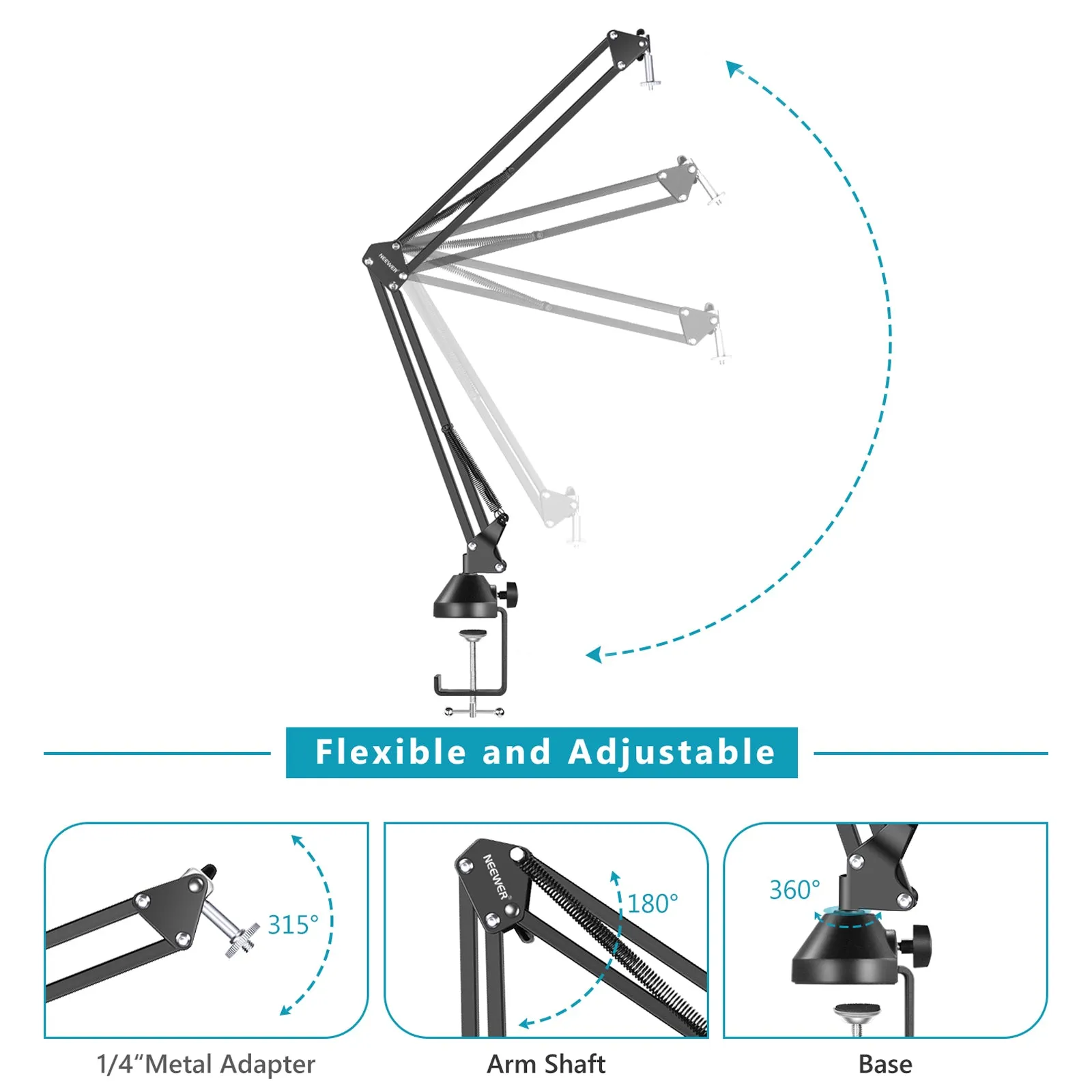 NEEWER Adjustable Suspension Boom Desktop Clamp
