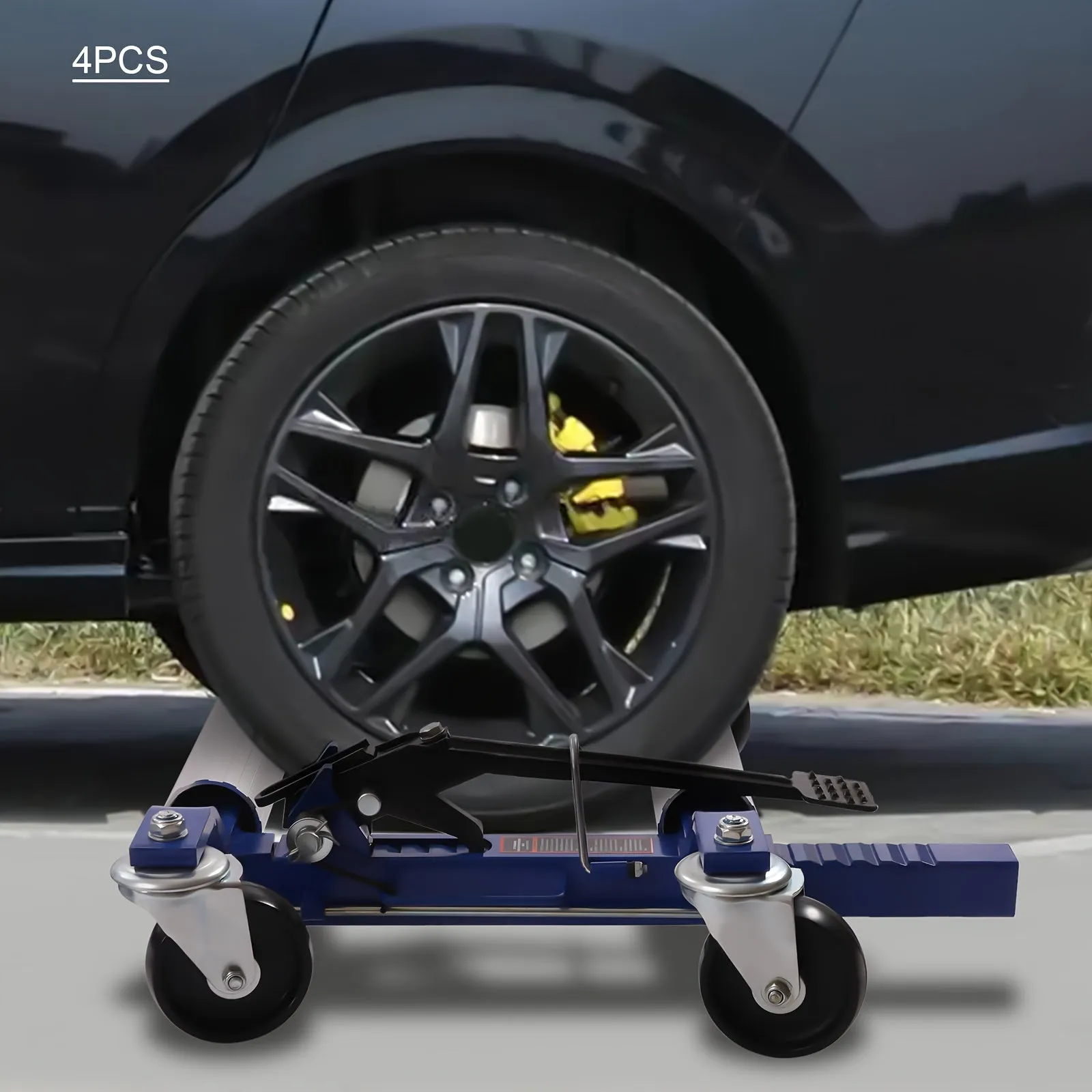 Set Of 4 Car Wheel Dolly Heavy Duty Self Loading Dolly With Ratcheting Foot Pedal, 1300lbs Capacity