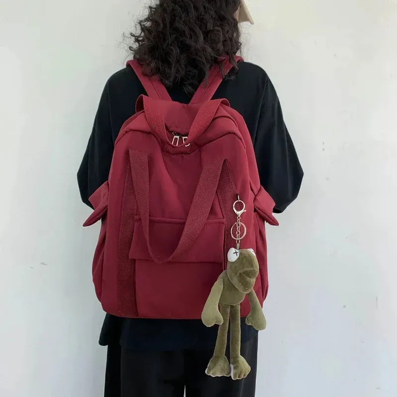 Sohiwoo New Solid Color Women'S Waterproof Nylon Backpack Simple School Bag For Teenage Girl Shoulder Travel Bag School Backpack