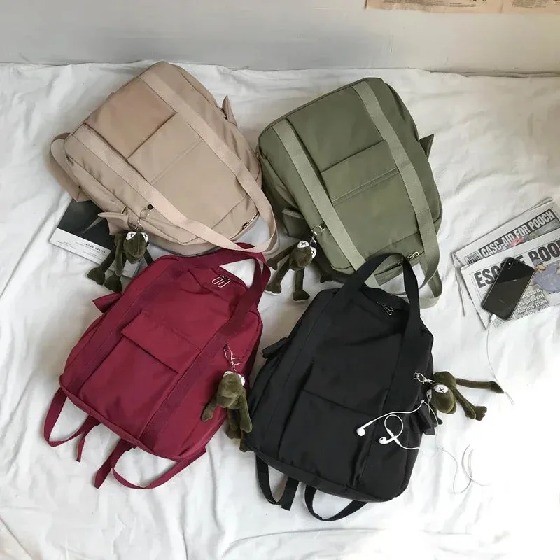 Sohiwoo New Solid Color Women'S Waterproof Nylon Backpack Simple School Bag For Teenage Girl Shoulder Travel Bag School Backpack