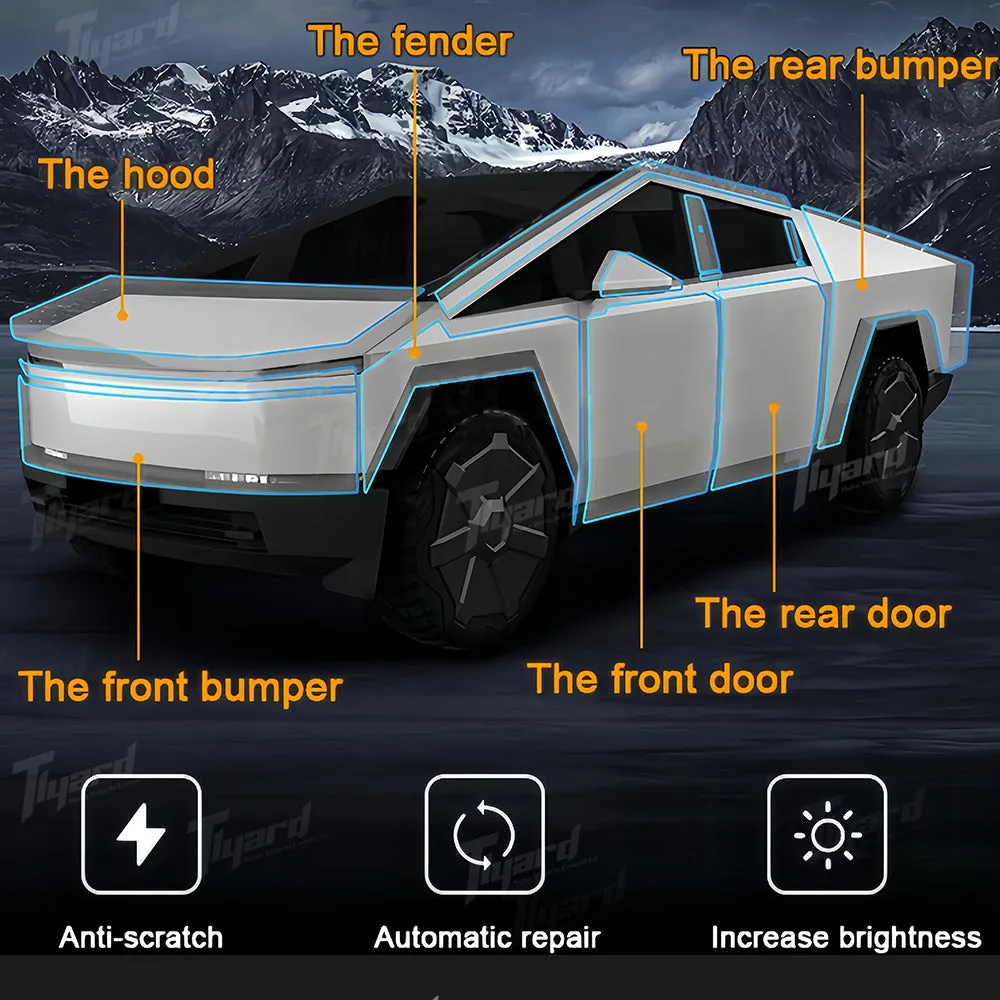 Tesla Cybertruck Paint Protective Film Pre-Cut Full Coverage PPF Scratch Protector Exterior | Tlyard Tesla CyberShield